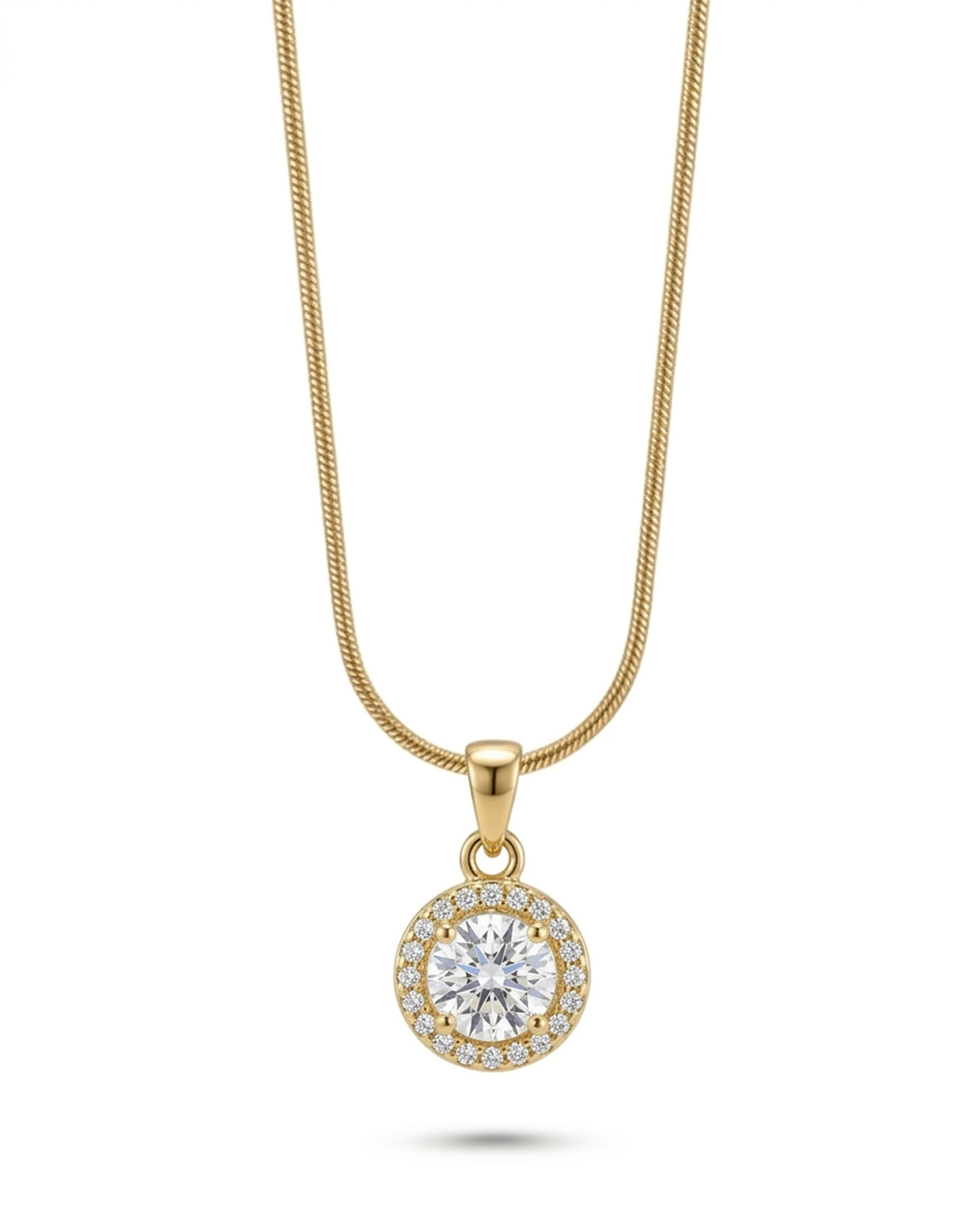 Collar de Cadena con colgante circular de circonita cúbica enchapado en oro