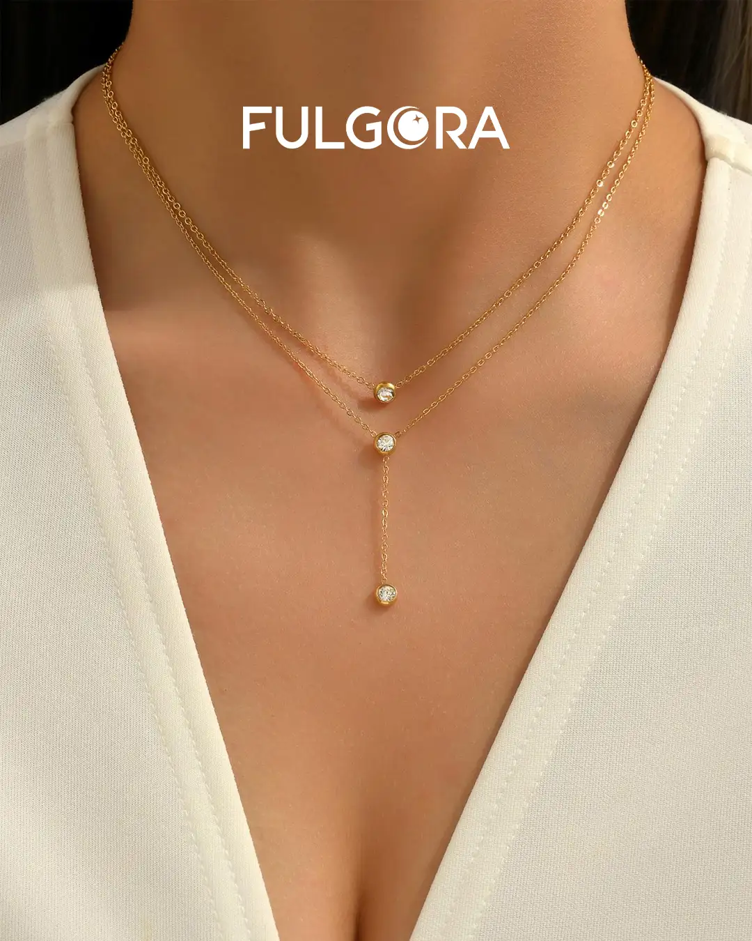 Collar en Y circonita cúbica - Adorno enchapado en oro 18K