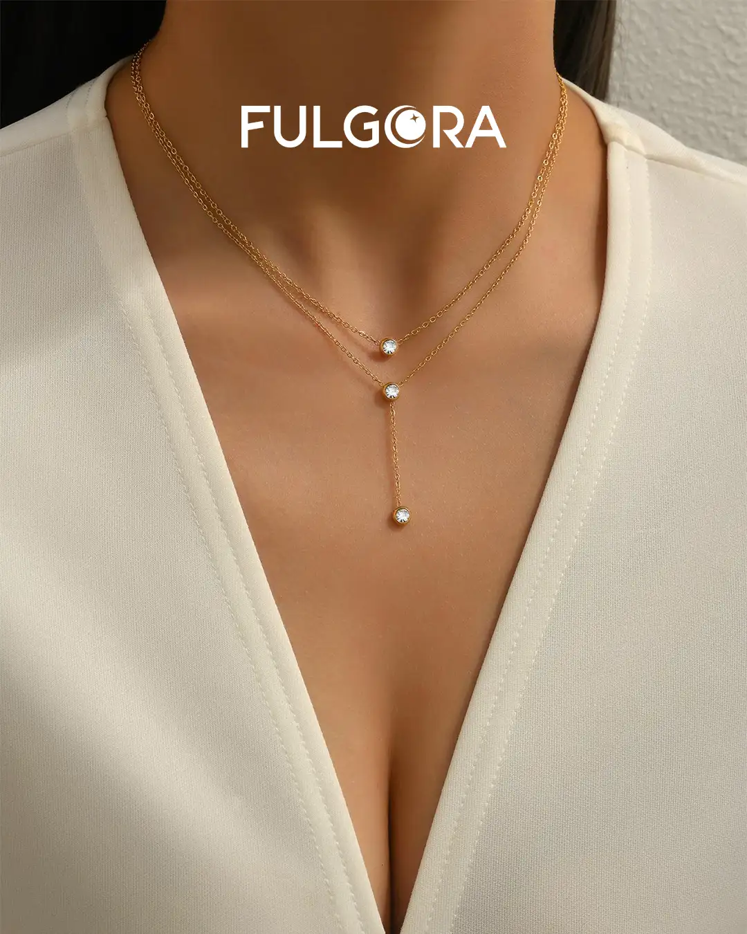 Collar en Y circonita cúbica - Adorno enchapado en oro 18K