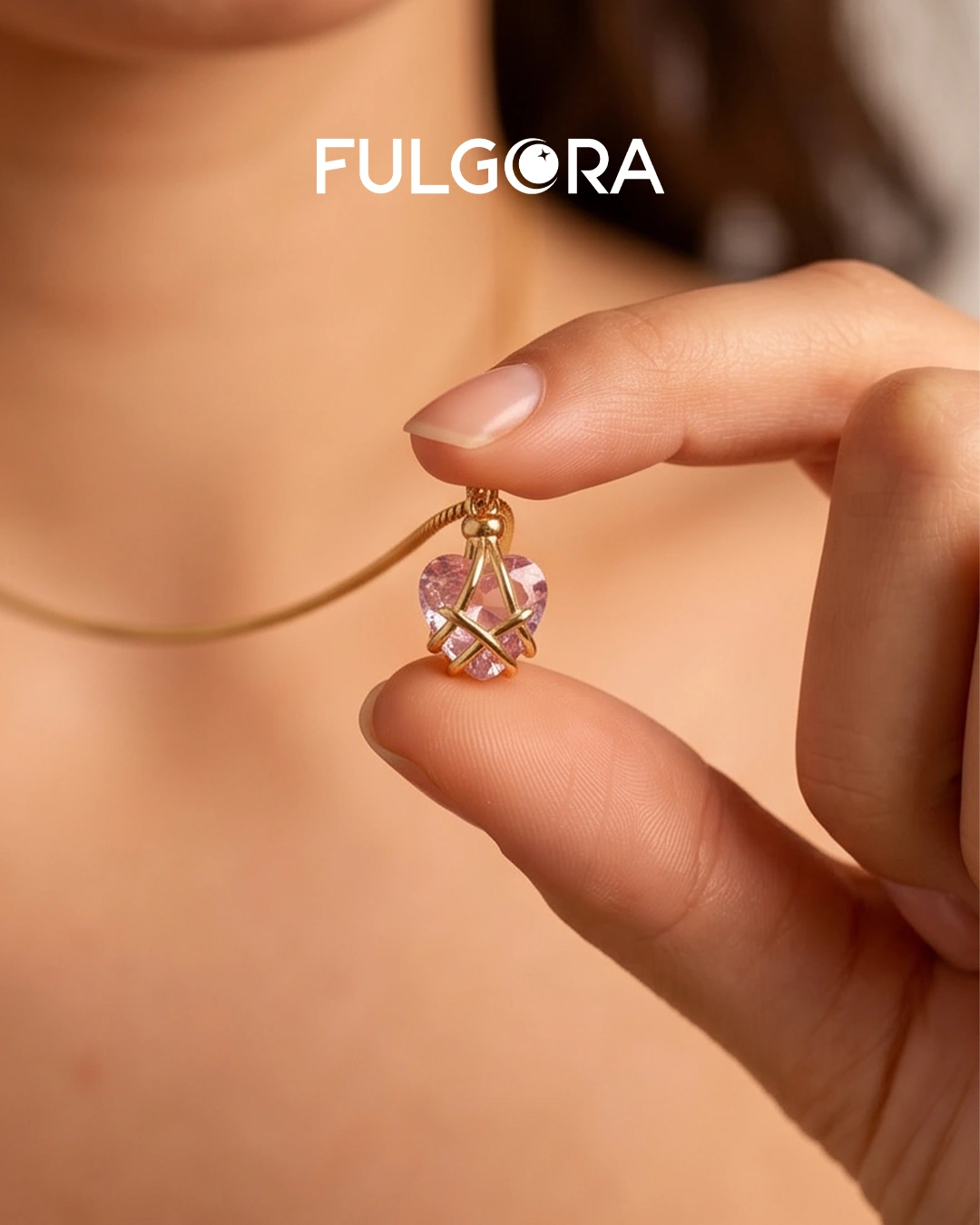 Collar con Colgante de piedra natal con forma de corazón chapado en oro