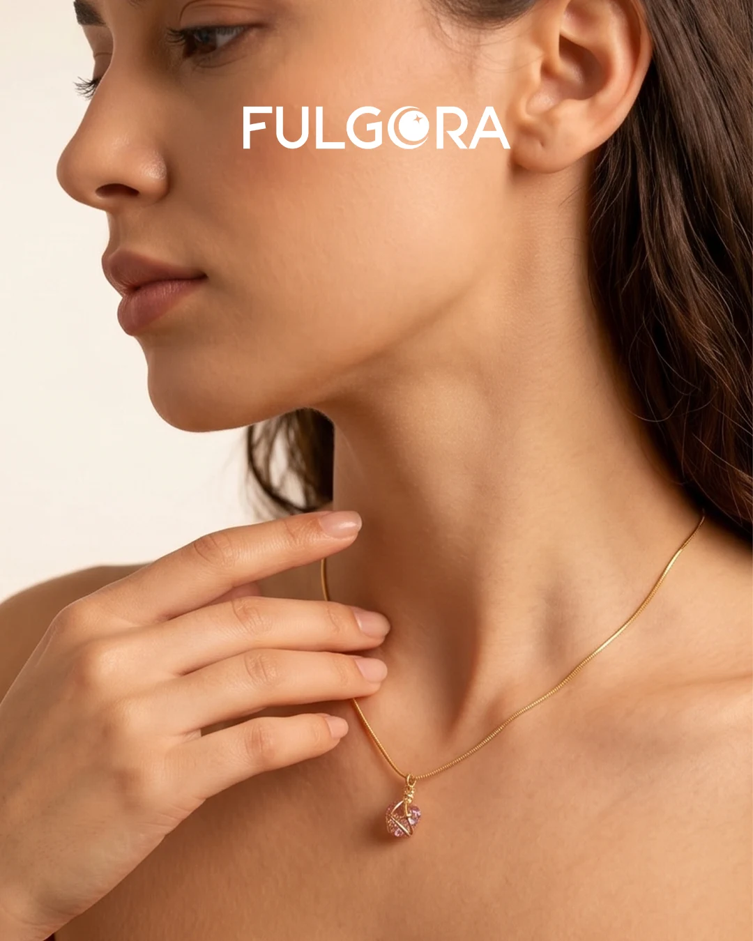 Collar con Colgante de piedra natal con forma de corazón chapado en oro