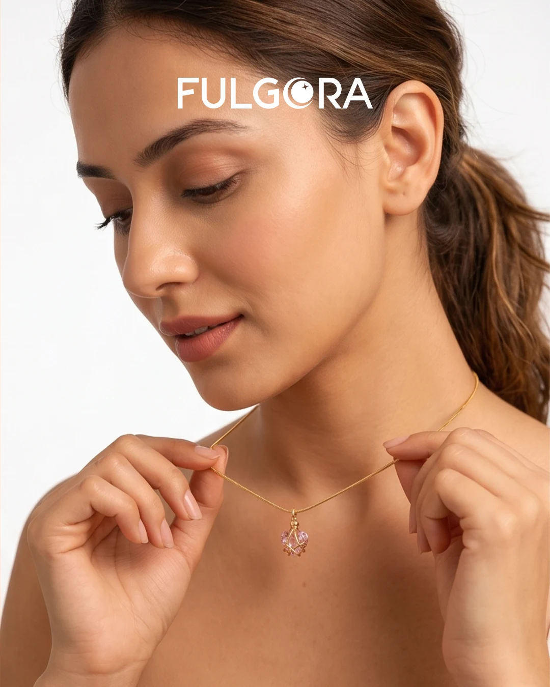 Collar con Colgante de piedra natal con forma de corazón chapado en oro